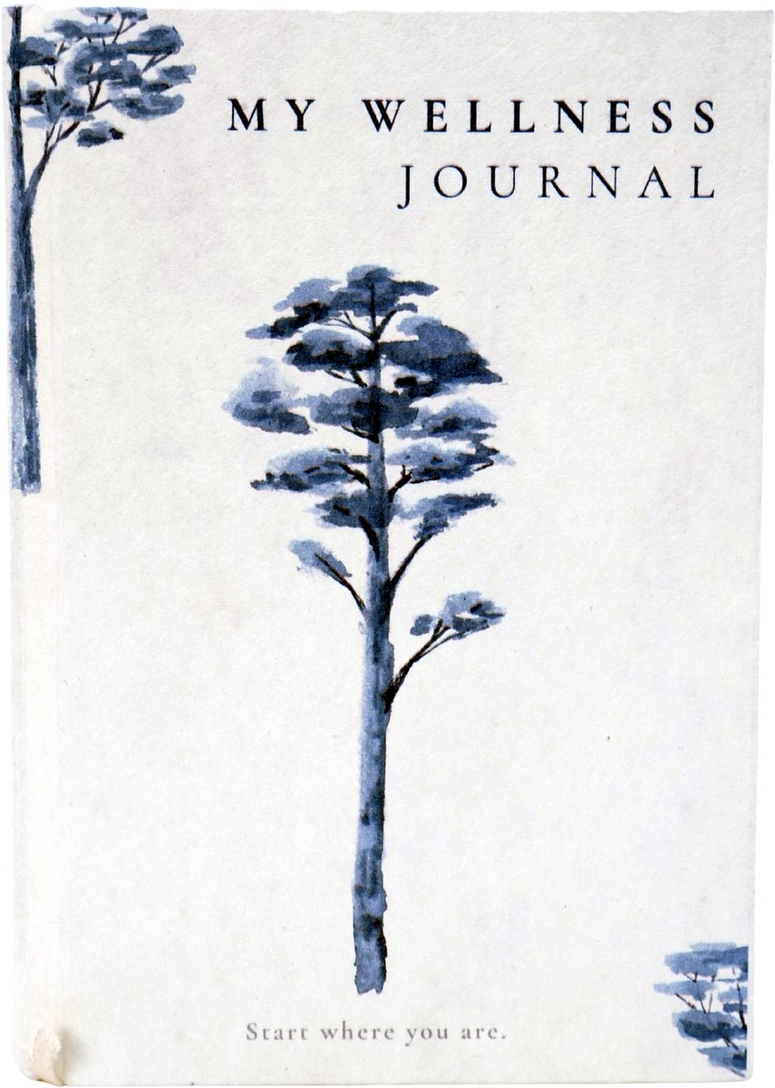 Pine cover: a blue watercolour pine tree on cream